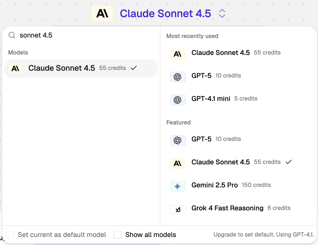 Claude Sonnet 4.5 model available on AI Flow Chat