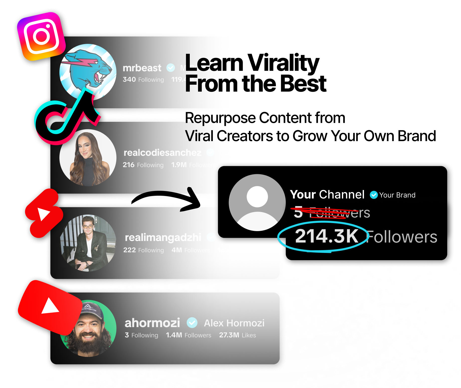 Learn Virality From the Best. Repurpose Content from Viral Creators to Grow Your Own Brand.