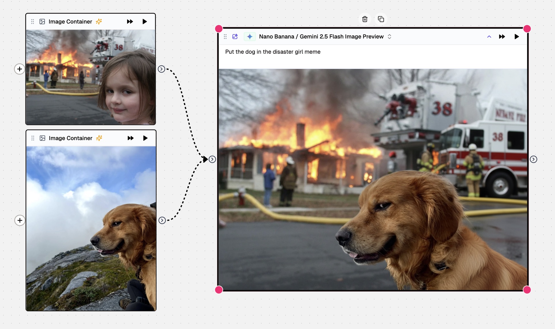 Photoshop a dog in place of the girl using nano banana on AI Flow Chat